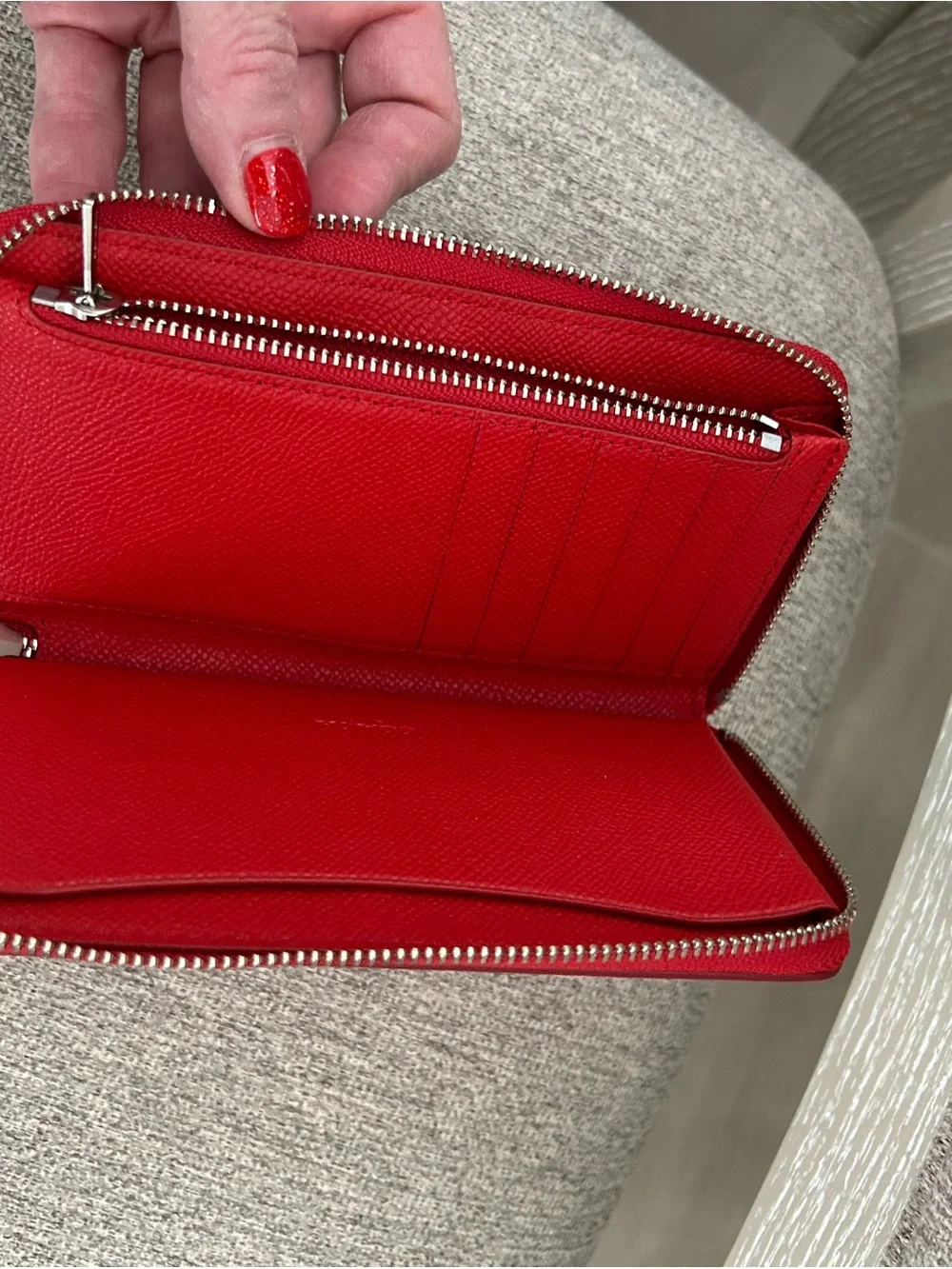 Coach Red Zip-Around Leather Wallet with Silver Hardware